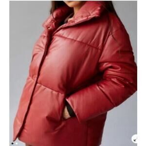 AVEC LES FILLES With The Girls Women's S Faux Leather Puffer Jacket Coat Red